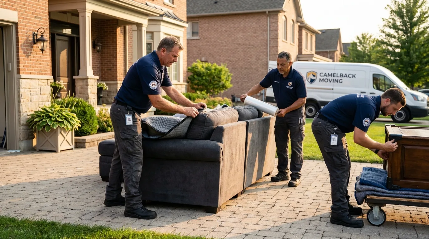 Large estate moving crew wrapping furniture in Lanett, AL